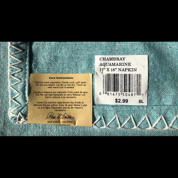 Six New Park B. Smith Chambray Aquamarine Napkins - Picture 3 of 3